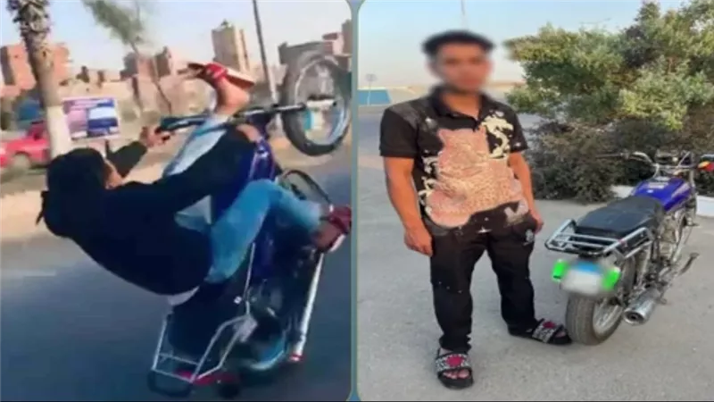 سقوط قائد دراجة نارية عرض حياة المواطنين للخطر بحركاته الاستعراضية في القاهرة